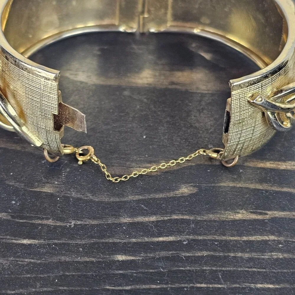 Vintage 70's Whiting and Davis Gold & Silvertone Floral Leaf Fall Cuff Bracelet - Picture 3 of 5